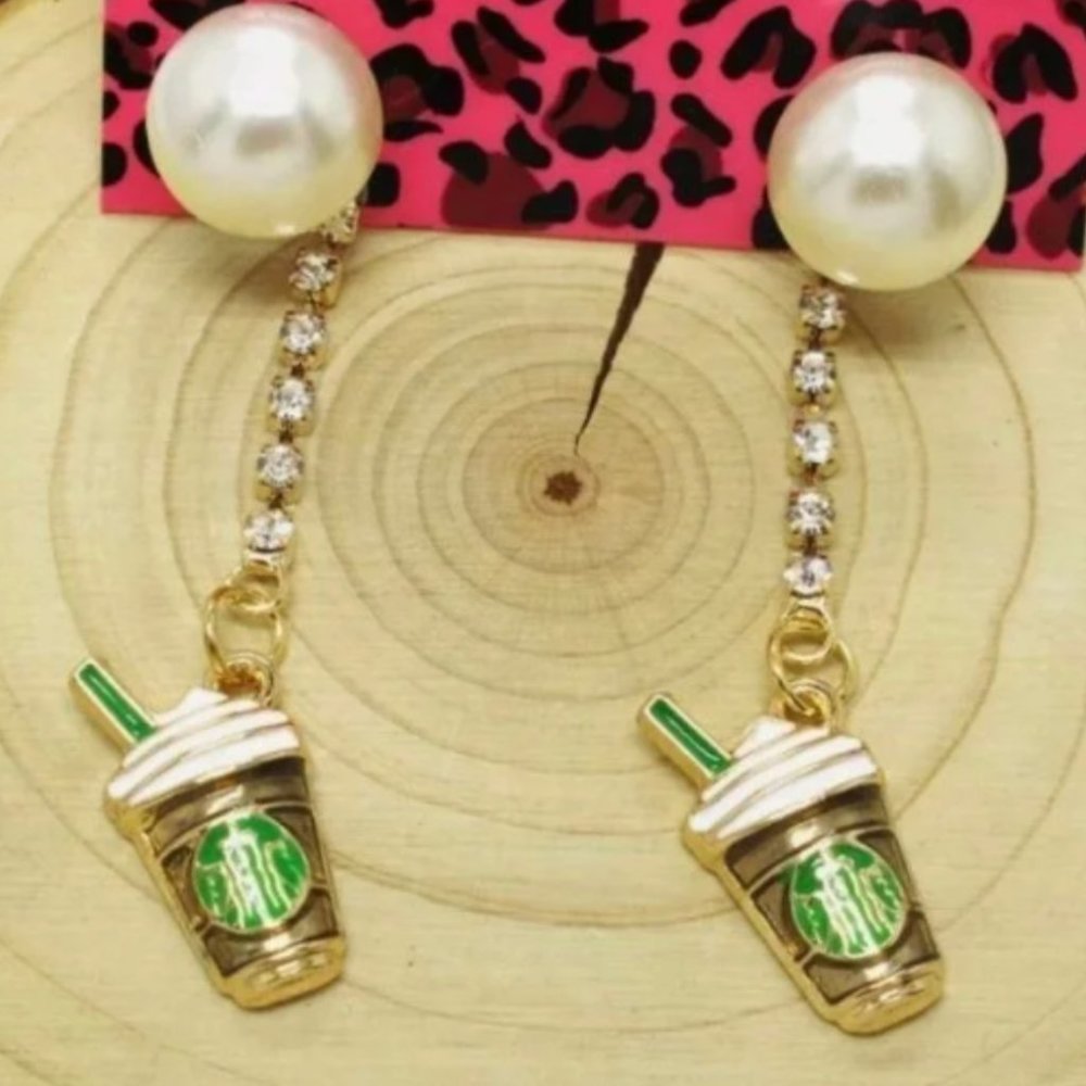 Betsey Johnson Starbucks Cup Dangle Earrings